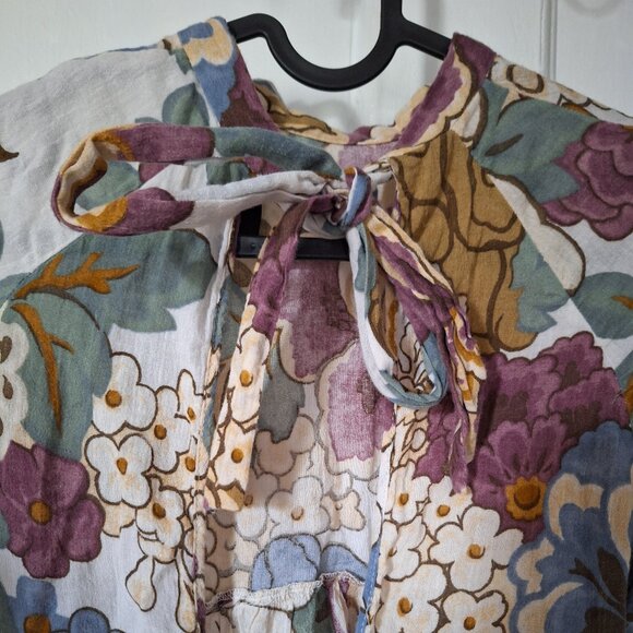 ZARA TRF, size XS, Peplum floral crop top with open back tie, 100% cotton - Picture 1 of 7
